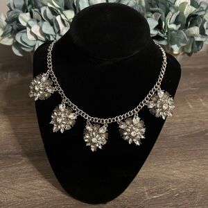 Elegant Silver Gemstone Floral Bib Necklace